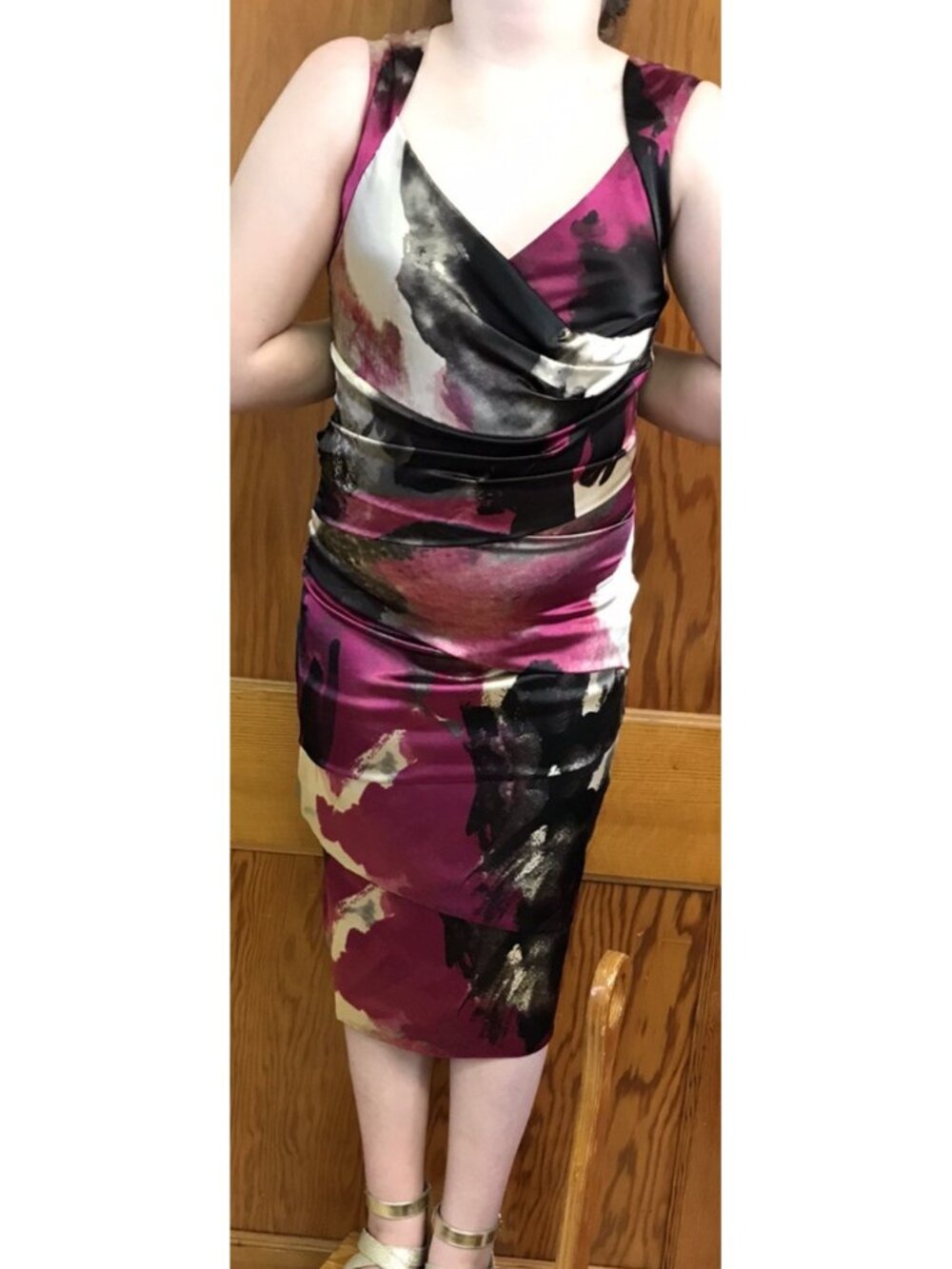 Le Chateau VTG Dress XS Watercolor Floral Satin Sheath Pink Magenta Y2K Canadian